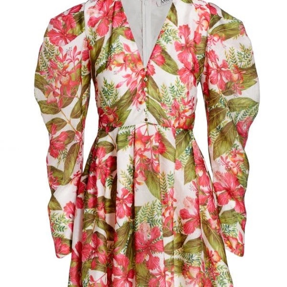 Amur Cleo Juliet Sleeve Scarlet Tropical Floral Mini Dress Size 10 - Picture 3 of 9